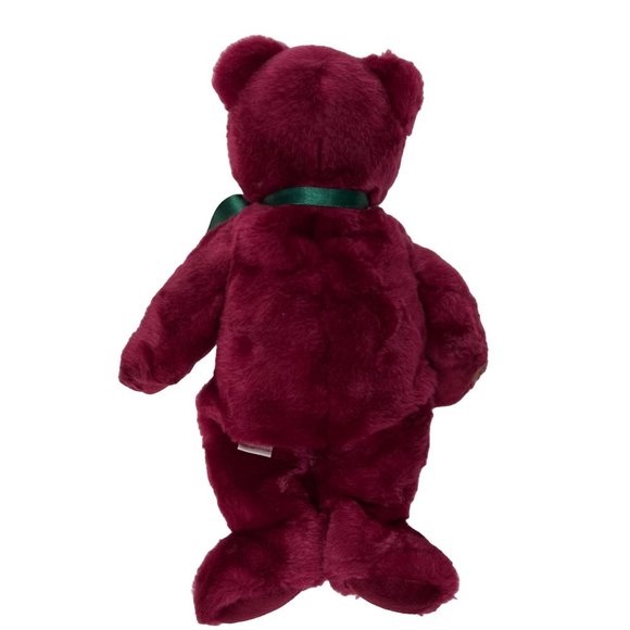 Ty Teddy 13" Beanie Baby Buddies Cranberry Red Plush Bear Green Ribbon Rare - Picture 3 of 7